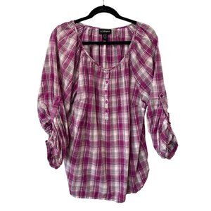 Lane Bryant Tunic Shirt Plus Size 22/24 Pink White Plaid Button Front Western